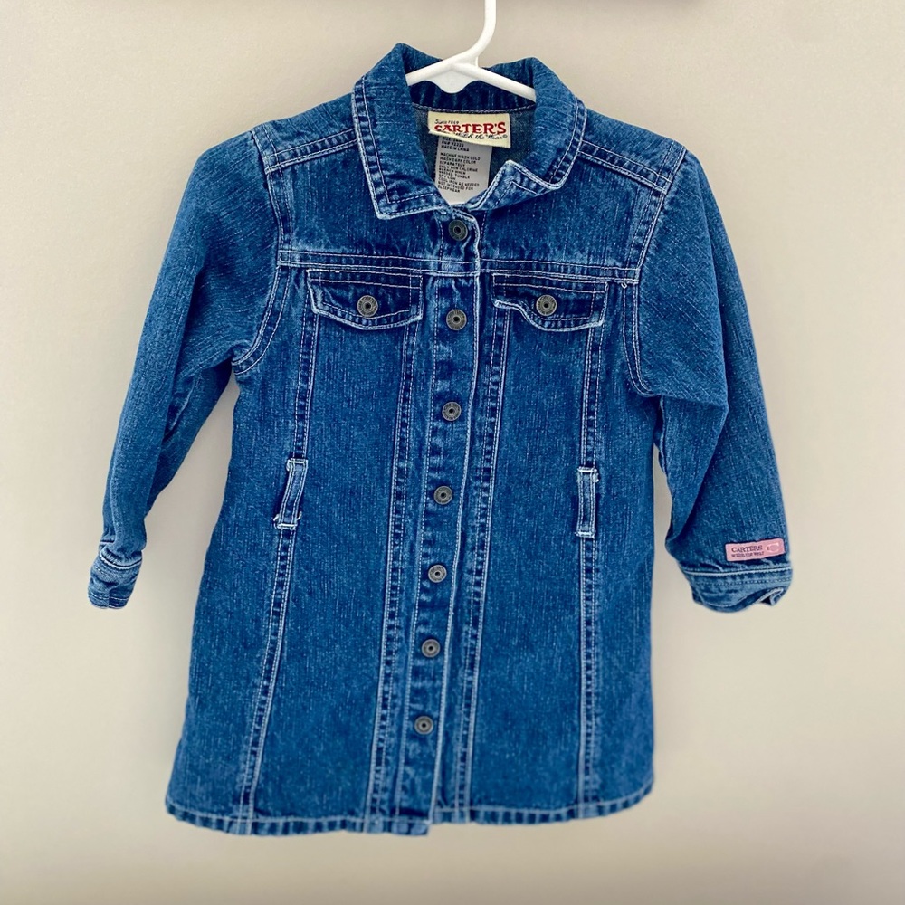 VINTAGE Carters Watch The Wear Girls Jean Jumper Dress